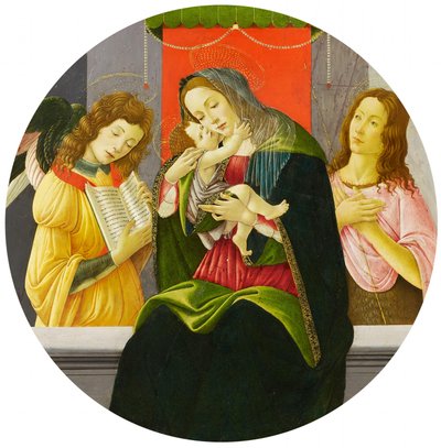 Madonna med barnet, Johannes Døberen og en engel af Sandro Botticelli and workshop