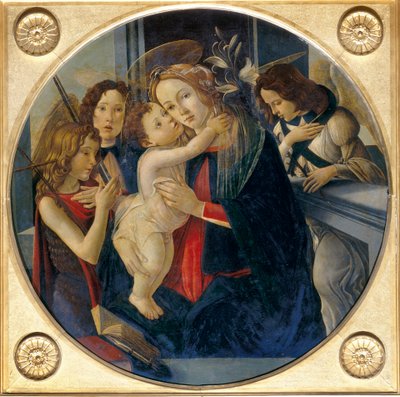 Madonna med barn, den unge Johannes Døberen og engle af Sandro and workshop Botticelli