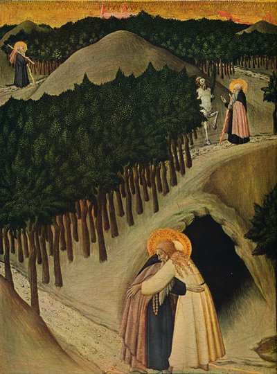 Mødet mellem Sankt Antonius og Sankt Paulus, c1430-1435 af Sano di Pietro