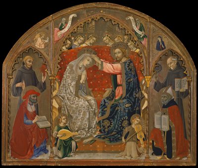 Neitsyen kruunaus pyhien kanssa (maalaus puulle) af Sano di also Ansano di Pietro di Mencio Pietro