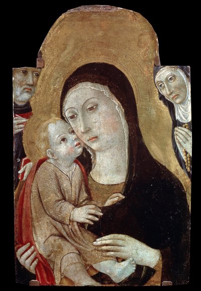 Jomfruen og barnet med hellige. Maleri af Sano di Pietro (1406-1481). Tempera på træ, 43 x 27 cm. School of Siena, italiensk gotisk kunst. Pushkin Museum of Fine Arts, Moskva. ©FineArtImage/Leemage af Sano di also Ansano di Pietro di Mencio Pietro