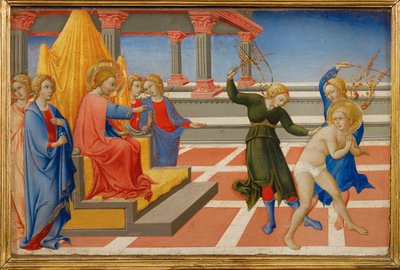 Sankt Hieronymus drømmer, at Kristus beordrer sin flagellation af to engle ... af Sano di also Ansano di Pietro di Mencio Pietro