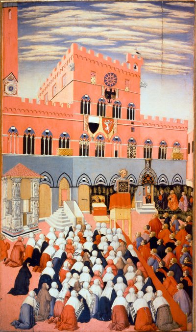 Prædikationen af ​​Bernardino af Siena (Bernardino da Siena eller Bernardino degli Albizzeschi af Sano di also Ansano di Pietro di Mencio Pietro
