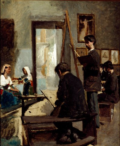 Studiet af grå farver (et malers atelier) (olie på lærred af Sante Bertelli