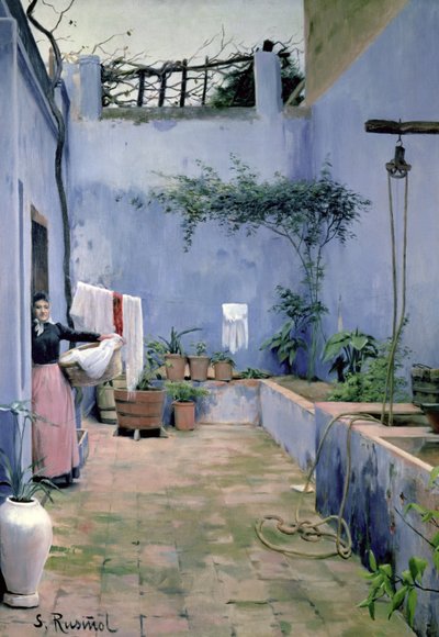Terrasseinteriør (olie på lærred) af Santiago Rusinol i Prats