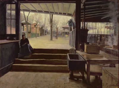Køkkenet eller laboratoriet i Moulin de la Galette, Paris (olie på lærred) af Santiago Rusinol i Prats