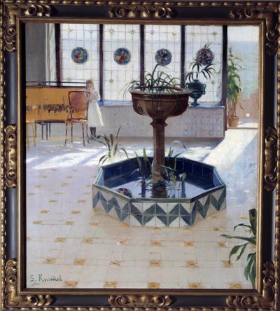 Springvandet under verandaen Maleri af James Rusinol og (i) Prats (1861-1931) 1894 Privat samling af Santiago Rusinol i Prats