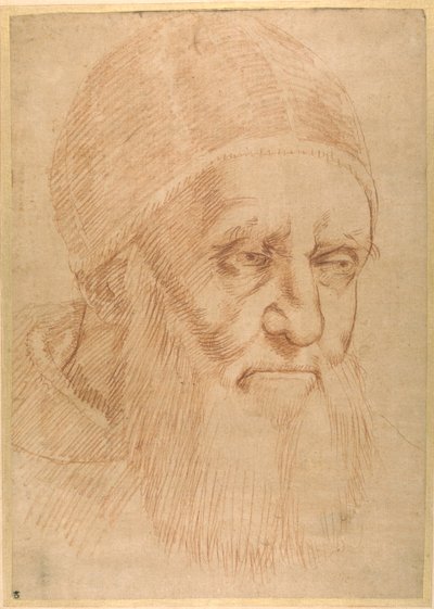Pave Julius II, efter en tegneserie af Raphael (rødt kridt på tyndt olieret papir) af Sanzio of Urbino (follower of) Raphael