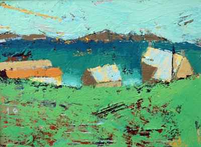 Farmstead Iona (akryl på lærred) af Sara Hayward