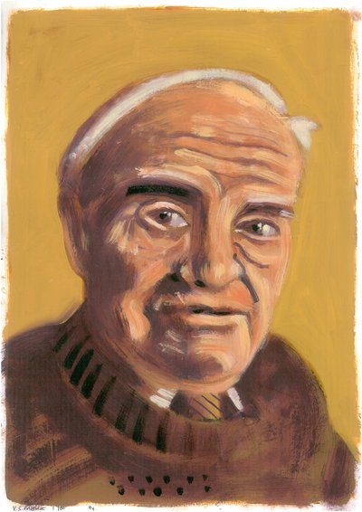 V. S Pritchett, 2008 (olie på papir) af Sara Hayward