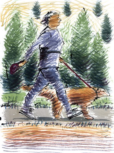 Walking the Dog, 2009 (akryl) af Sara Hayward