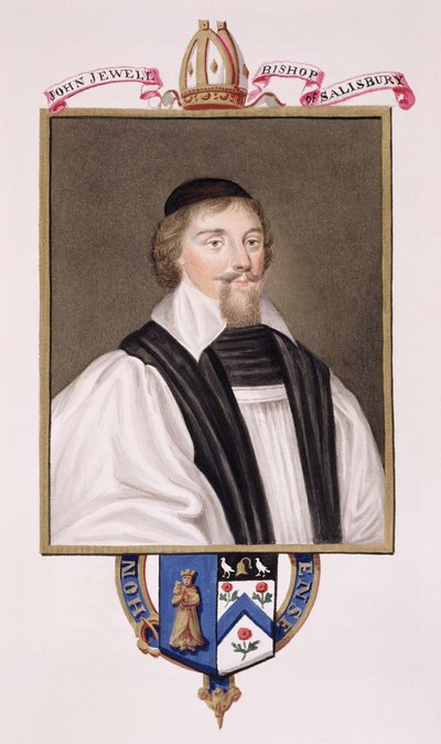 Portræt af John Jewel (1522-71), biskop af Salisbury, fra "Memoirs of the Court of the Queen Elizabeth of Queen Elizabeth", udgivet i 1825 (wc og gouache på papir) af Sarah Countess of Essex