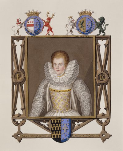 Portræt af Lettice Knollys (ca. 1541-1634) Datter af Sir Francis Knollys fra Memoirs of the Court of Queen Elizabeth, udgivet i 1825 (wc og gouache på papir) af Sarah Countess of Essex