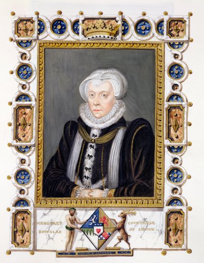 Portræt af Margaret Douglas (1515-78), grevinde af Lennox, fra "Memoirs of the Court of the Queen Elizabeth of Queen Elizabeth", udgivet i 1825 (wc og gouache på papir) af Sarah Countess of Essex