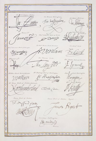 Gengivelse af signaturer fra Tudorerne og deres hof fra 