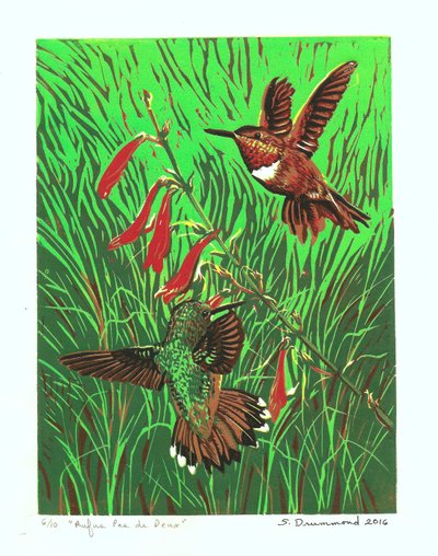 Rufus Pas de Deux, 2016 (linoleumssnit) af Sarah Drummond