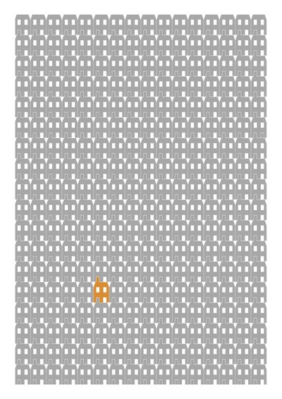 Grey Paper House Repeat Print, 2014 (grafisk giclee-print) af Sarah Evans