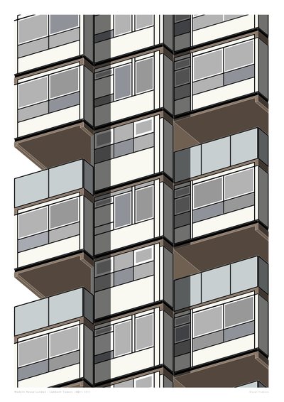 Lambeth Towers_Sepia, 2015 (grafisk giclee print) af Sarah Evans