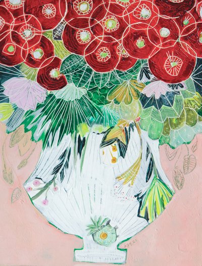 Farverig blomstervase af Sarah Fitzgerald
