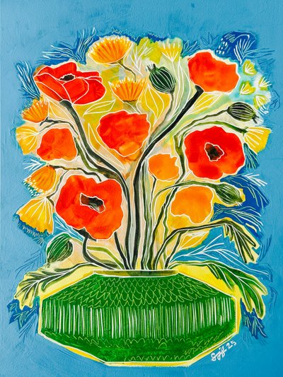 Farverig valmuebuket af Sarah Fitzgerald