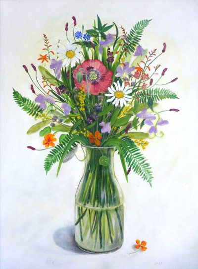 Haveblomster, 2023 (akryl) af Sarah Thompson-Engels