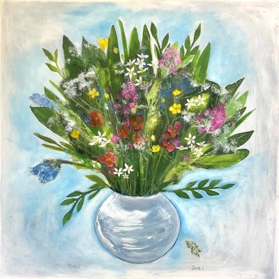 Rund vase, 2021 (akryl på bord) af Sarah Thompson-Engels