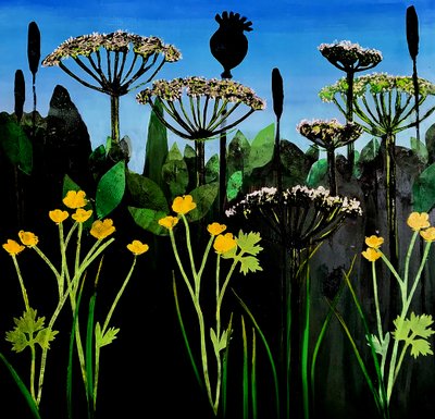 Buttercups 2020 (akryl om bord) af Sarah Thompson Engels