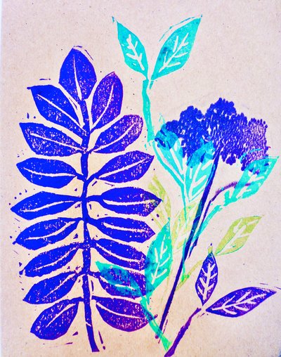 Flora (linocut) 2020 af Sarah Thompson Engels