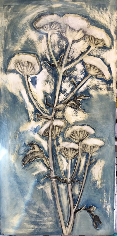 Hogweed (akryl om bord) 2020 af Sarah Thompson Engels