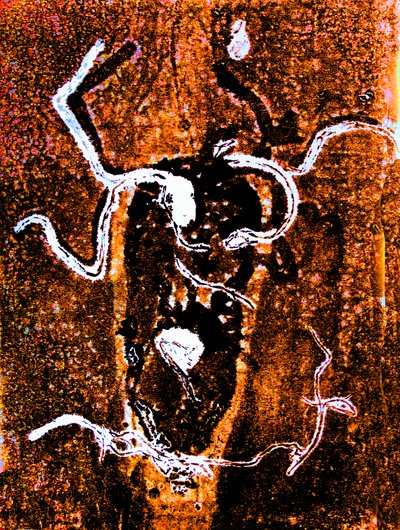Orange abstrakt 2020 (monoprint) af Sarah Thompson Engels