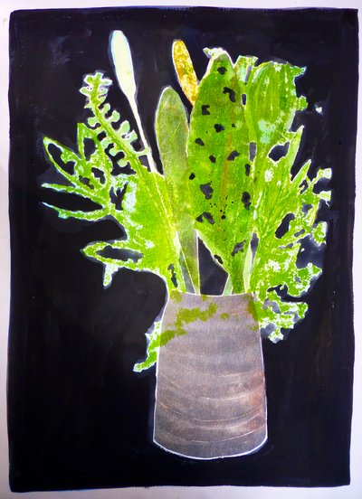 Tangblade (monoprint på papir) 2020 af Sarah Thompson-Engels