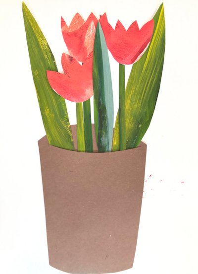 Tulipaner i en potte, 2018 (collage) af Sarah Thompson Engels
