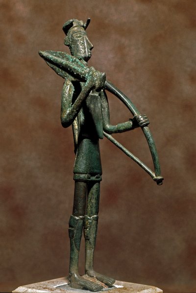 Nuragisk kultur (nuraghi) Sardinsk: krigerstatuette af bronze. 8.-7. århundrede f.Kr. Cagliari, Nationalt Arkæologisk Museum, Sardinien, Italien af Sardinia Nuragic Civilization