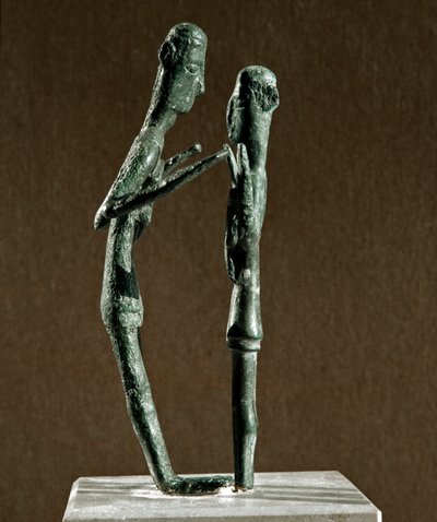 Nuragisk kultur (nuraghi) Sardinsk: skulptureret gruppe af bronzebrydere. 8.-7. århundrede f.Kr. Cagliari, Nationalt Arkæologisk Museum, Sardinien, Italien af Sardinia Nuragic Civilization