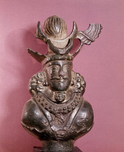 Buste af en sassanidisk konge i bronze, han bærer det kongelige outfit, hvis frisure med kloden understøttet af månecroissanter. 6.-7. århundrede. E. Borowski Samling af Sasanian School