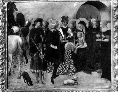 The Adoration of the Magi (tempera på panel) (s/h foto) af Sassetta (c.1392 1450)