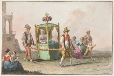Vand farve; En jordemoder med en baby på vej til kirke til barnedåb af Saverio della Gatta