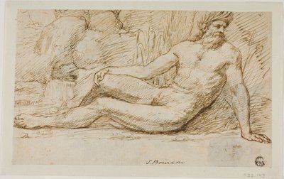 Flodguden (recto); Skitser af to mandlige hoveder (verso) af Sébastien Bourdon