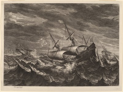 Sejlbåde i en storm af Schelte Adams Bolswert after Andries van Eertvelt