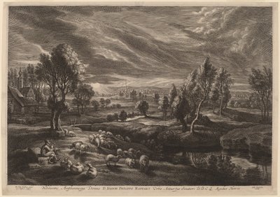 Et landskab med en landsby af Schelte Adams Bolswert after Sir Peter Paul Rubens