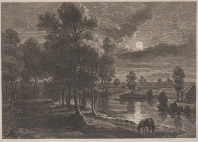Månebelyst flodlandskab af Schelte Adams Bolswert, after Sir Peter Paul Rubens