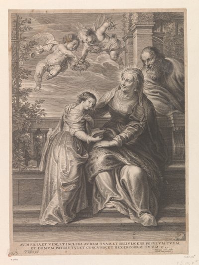 Maria med sine forældre Anna og Joachim af Schelte Adamsz. Bolswert