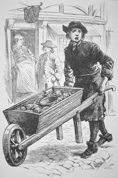 En østersmand i New England, der sælger sine varer i det 17. århundrede (litho) af School American