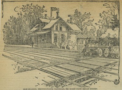Elm Station, West Philadelphia, Pennsylvania Railroad, USA (litho) af School American