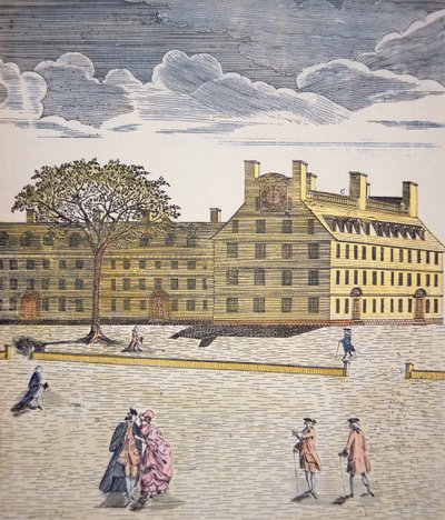 Harvard College, Cambridge, Massachusetts ca. 1740 (farve litho) af School American