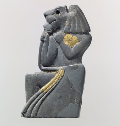 Plaquefragment: knælende løvehovedet figur, ca. 1700-tallet f.Kr. (Elfenben (flodhest), guldfolie) af School Anatolian