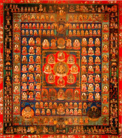 Buddhisme: mandala taizokai (Garbhadhatu) sagt om matrixens verden - Anonym gouache på silke, 8.-9. århundrede Dim 187x164,3 cm To-Ji Kyoto, Japan af School Asian