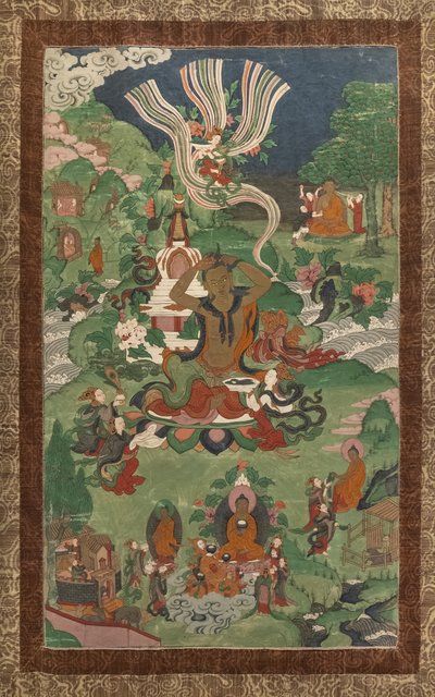 Klipning og andre scener. Thangka fra en efterfølger dedikeret til de vigtigste episoder af Buddhas liv. af School Asian