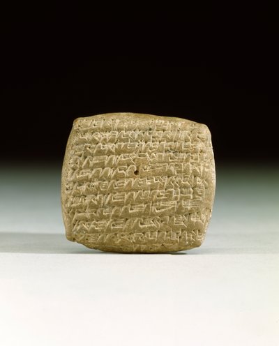En gammel assyrisk kileskriftstavle, fra købmandskolonien i Kanesh i Kappadokien, med krav om betaling af forfaldne konti, ca. 1900-1800 f.Kr. (sten) af School Assyrian
