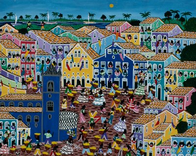 Naivt kunstmaleri, der viser markedet, Bahia State, Brasilien af School Brazilian